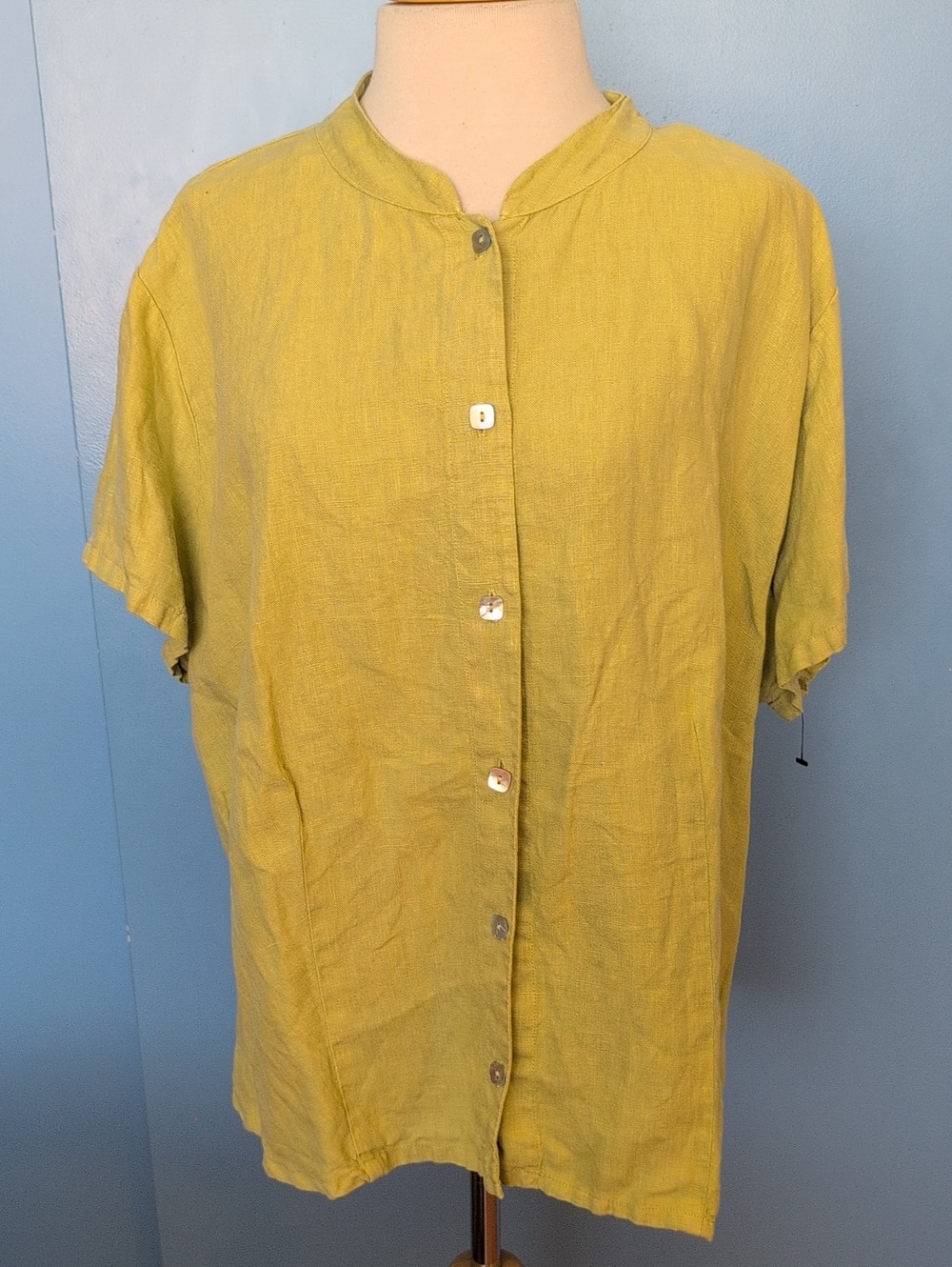 Cut Loose Linen Short Sleeve Button Down Top  Lime Green Oversized Sz XL